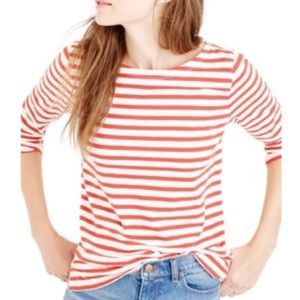 J Crew Striped Boatneck Tee, sz XS, red and white